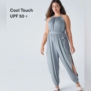 Tie Back Plicated Belted Side Pocket Cut Out Cool Touch Resort Jumpsuit